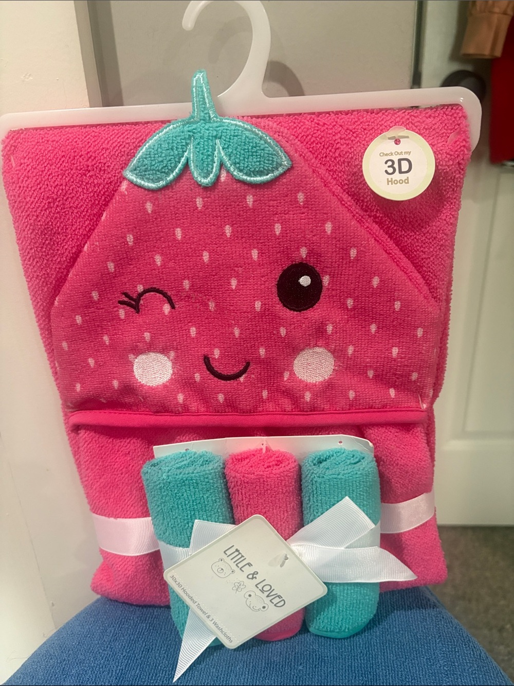 Kids Strawberry Hooded Towel Set - Pink & Teal
